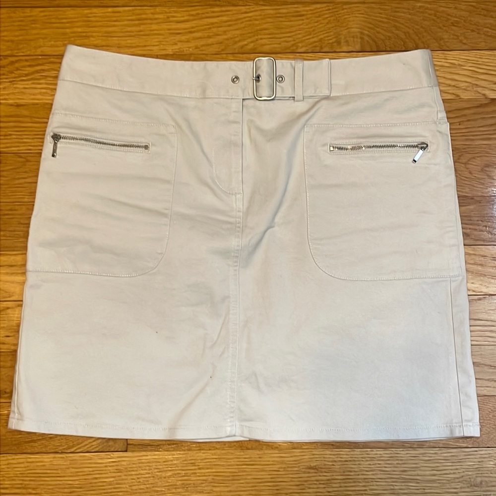 Ann Taylor LOFT Womens 12 Petite 12P Khaki Skirt with Front Pockets